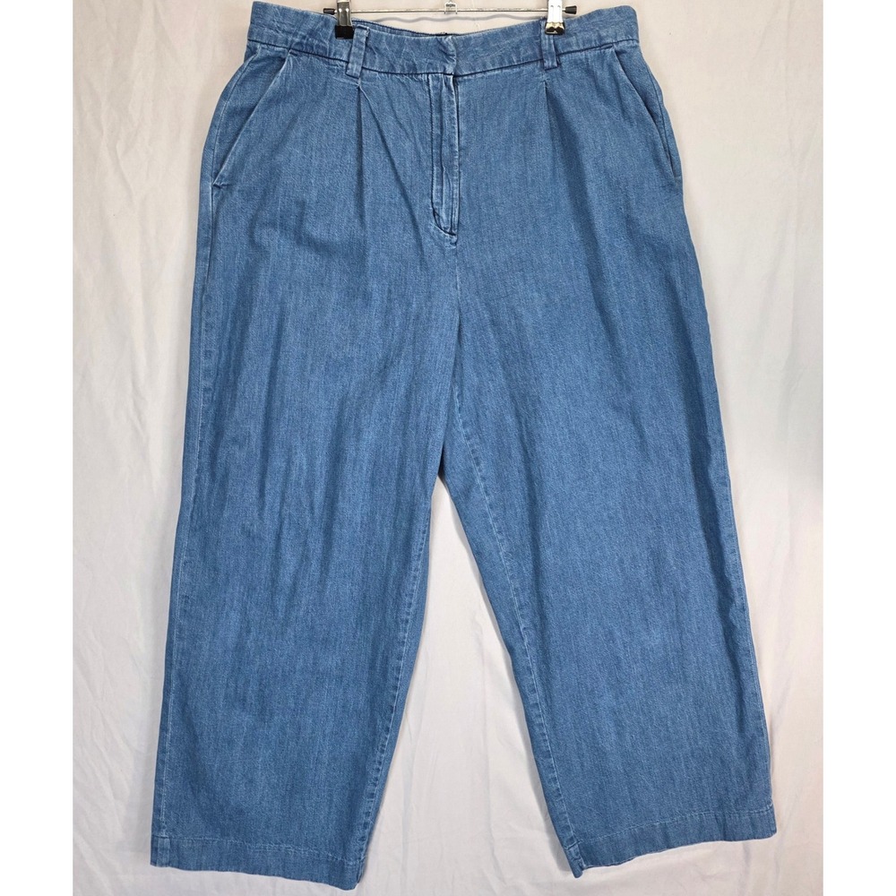 Old Navy Wide Leg Denim Pants Women 16 High Rise Adjustable Waist Casual Chic